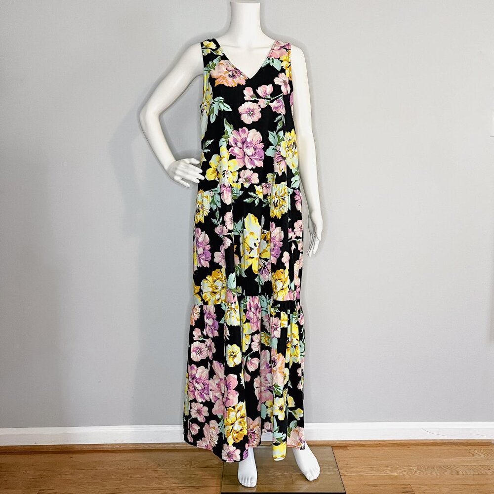 Who What Wear Sleeveless Tiered Floral Print Maxi Dress